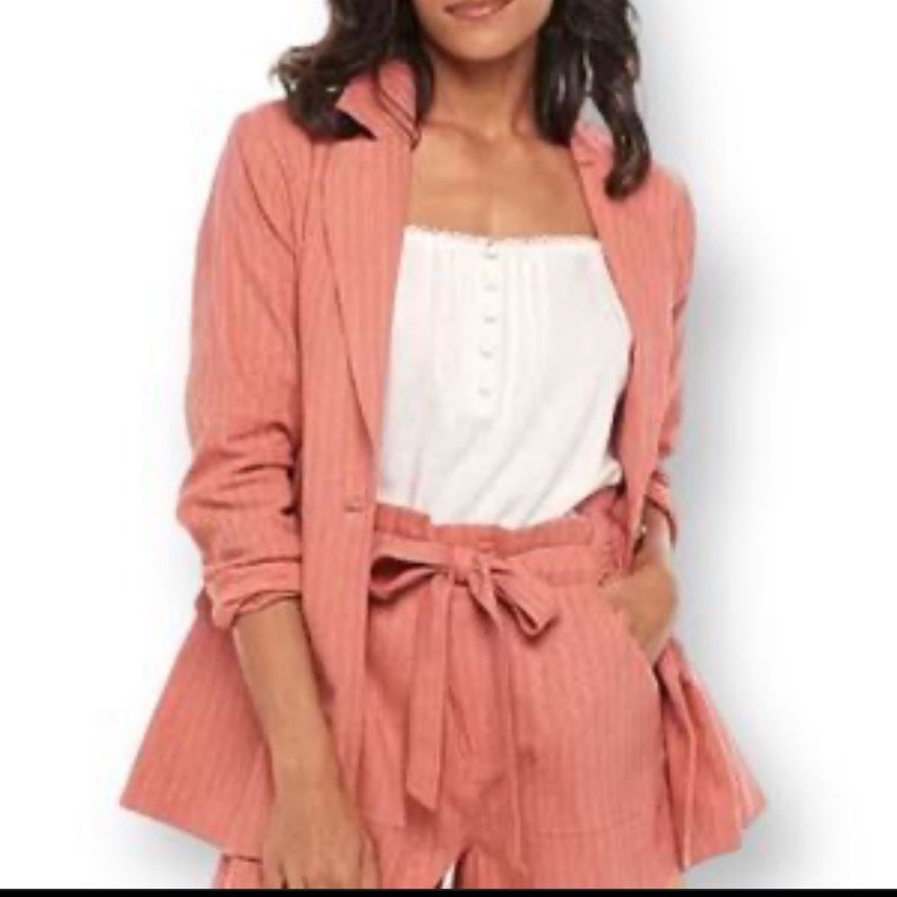 NEW Sonoma Pin Stripped Large Oversized Coral Blazer single button